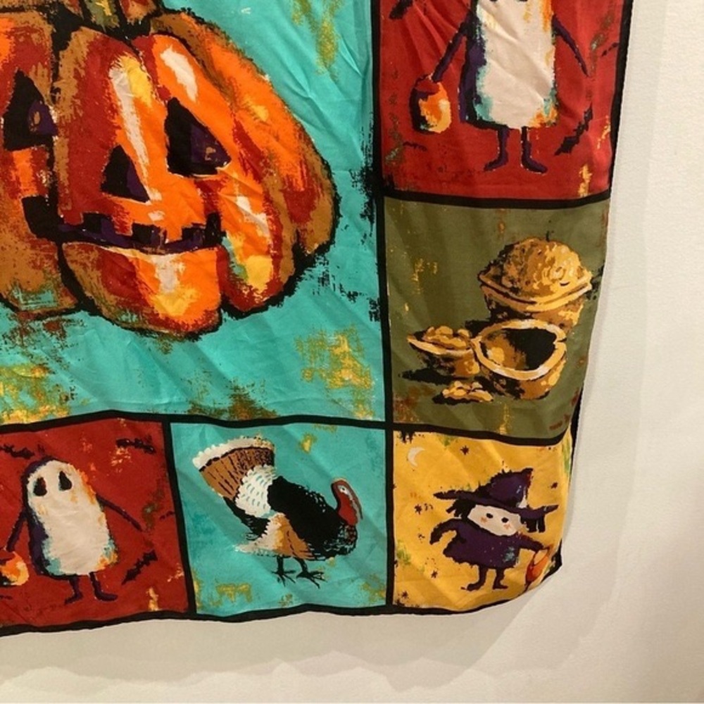 Halloween Patchwork Pumpkin Scarf - Turquoise, Orange, Purple - Picture 5 of 7